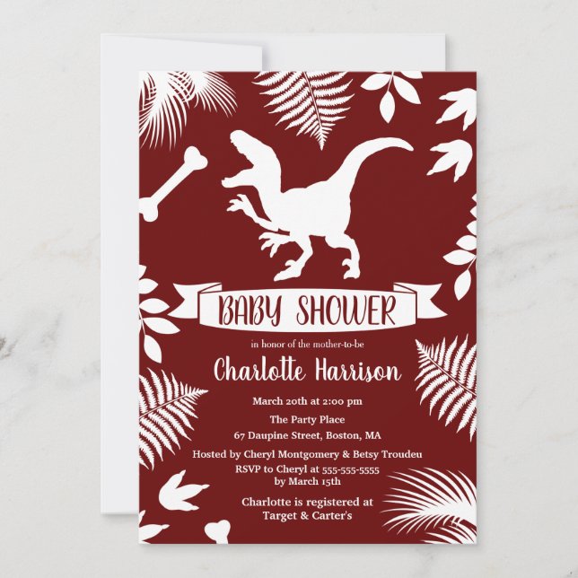 Prehistoric Raptor Dinosaur Baby Shower Invitation (Front)