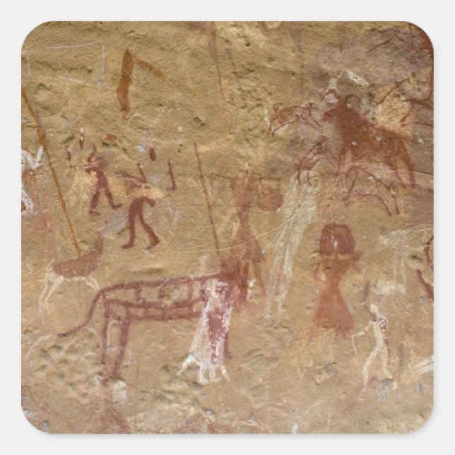 Prehistoric rock paintings, Akakus, Sahara Square Sticker (Front)