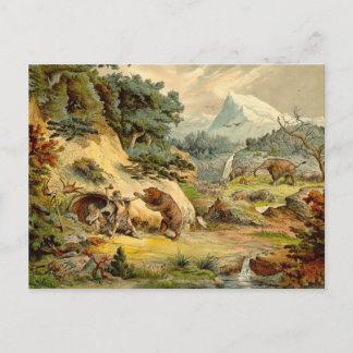Prehistoric Scene Antique Print Postcard