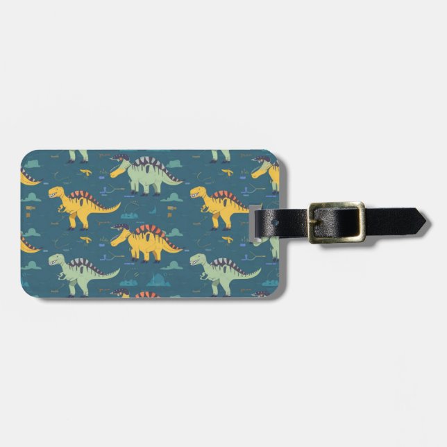 Prehistoric t rex dinosaur pattern  luggage tag (Front Horizontal)