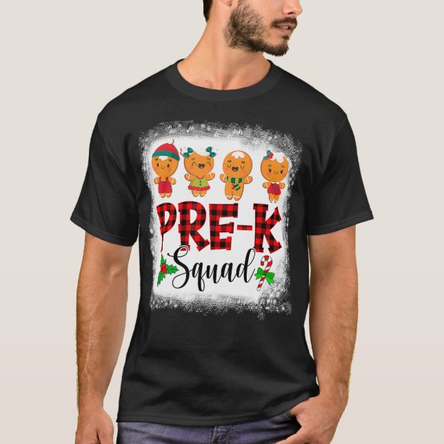 Prek Squad Kindergarten Crew Christmas Gingerbread T-Shirt (Front)