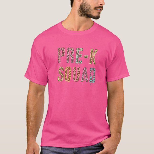 Prek Squad Leopard Print Teacher Hello Pre K Vinta T-Shirt (Front)