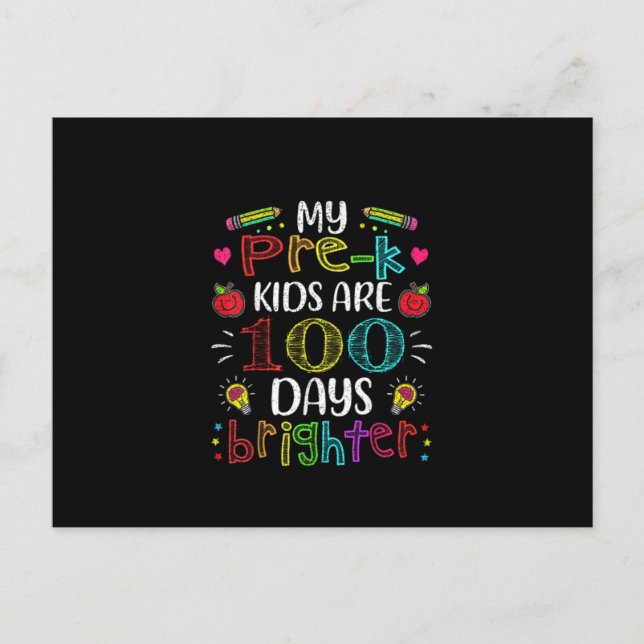 Prek Teacher 100 Days Brighter 100Th Day Of School Invitation Postcard (Front)