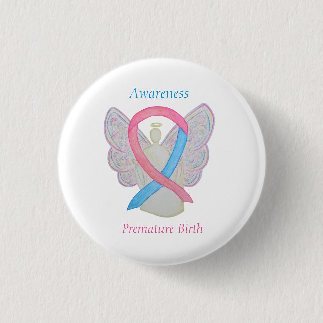 Premature Birth Awareness Angel Ribbon Custom Pin (Front)