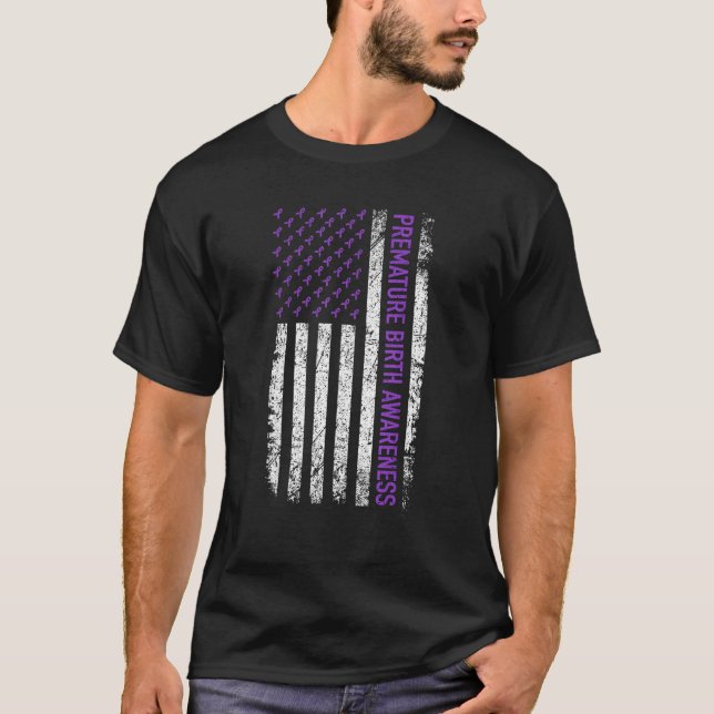 Premature Birth Awareness Flag Prematurity Preemie T-Shirt (Front)