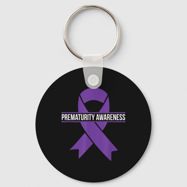 Prematurity Awareness Month Purple Ribbon  Keychain (Front)