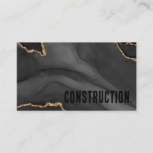 Premier Black and Gold Glitter Agate Minimalist Business Card (Front)