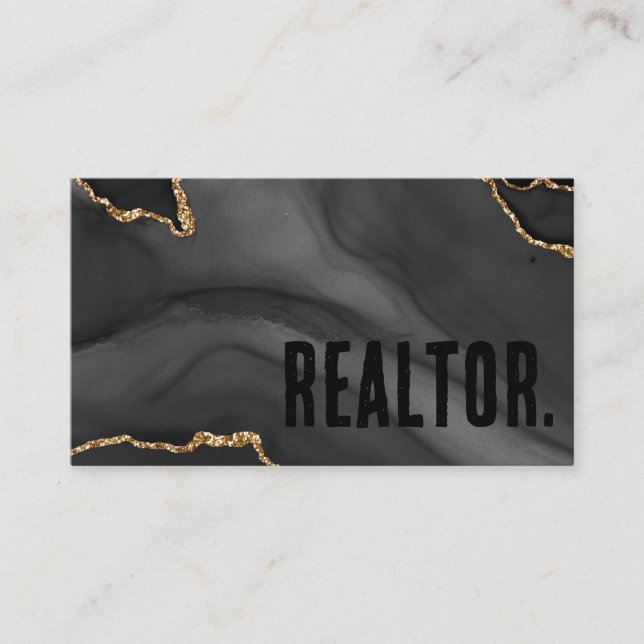 Premier Black and Gold Glitter Agate Minimalist Business Card (Front)