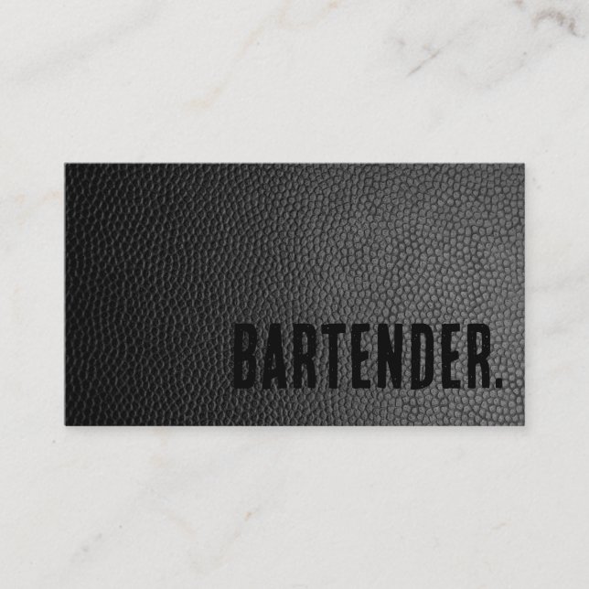 Premier Black Faux Leather Bartender Business Card (Front)
