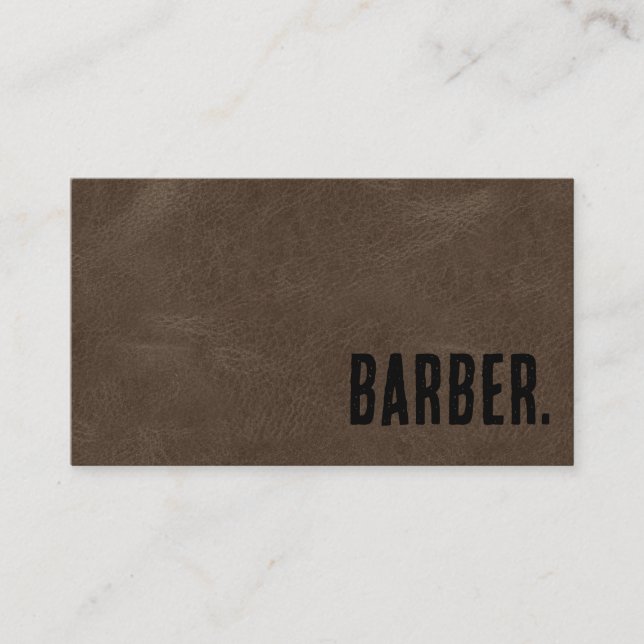 Premier Brown Faux Leather Barber Business Card (Front)