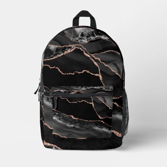 Premier Elegant Black and Rose Gold Agate Backpack (Front)