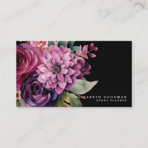Premier Pink Purple Floral Black Business Cards