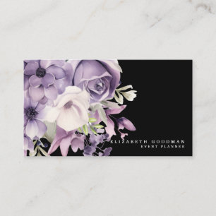 Premier Purple Floral Black Business Cards