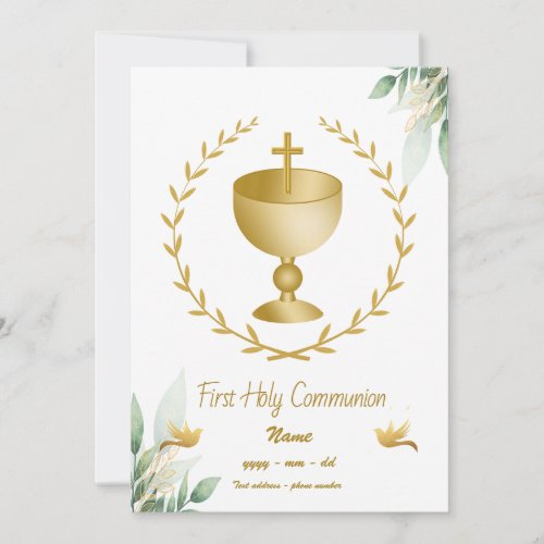 Premire Communion _ Calisse Croix dOr Invitation