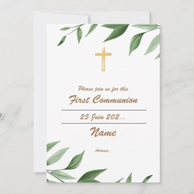 Première Communion - Rameaux oliviers Invitation (Front)