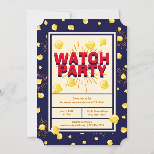 Premiere Watch Party - Firework Popcorn Invitation (Front)