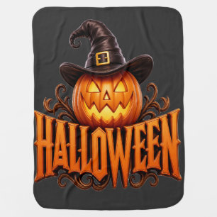  Premium 3D Halloween Pumpkin Logo with Witch Hat Baby Blanket