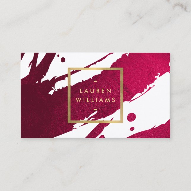 Premium Abstract Deep Ruby Red Brushstrokes Business Card (Front)