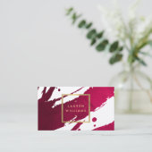 Premium Abstract Deep Ruby Red Brushstrokes Business Card (Standing Front)