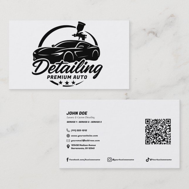 Premium Auto Detailing Car Body Shop Modern  Business Card (Front/Back)