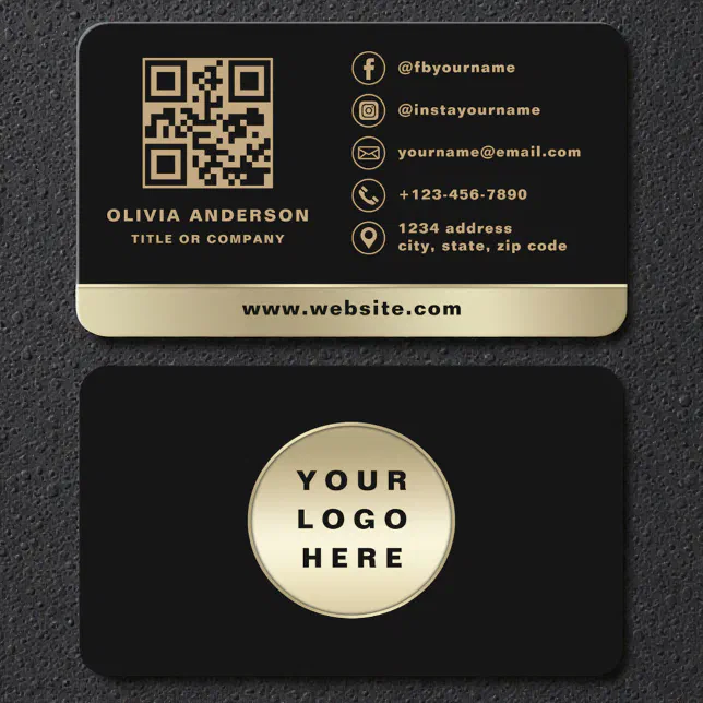 Premium Black and Gold Branding QR Code Business Card | Zazzle