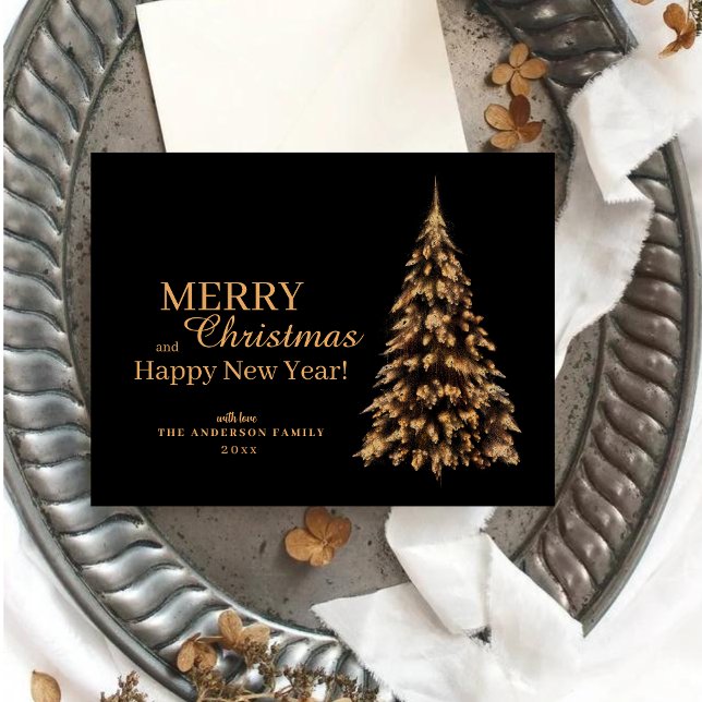 Premium Black and Gold Christmas tree Holiday Card (Creator Uploaded)