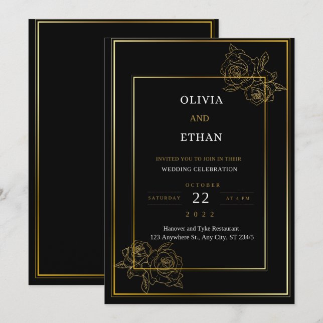 Premium Black And Gold Wedding Invitation (Front/Back)