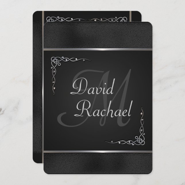 Premium Black and Silver Wedding Invitations (Front/Back)