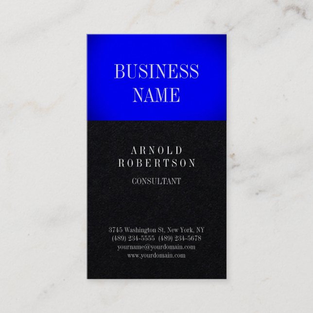 Premium Black Blue Trendy Plain Business Card (Front)