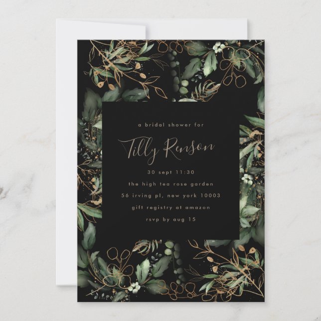 Premium Black Botanical Succulent Bridal Shower Invitation (Front)