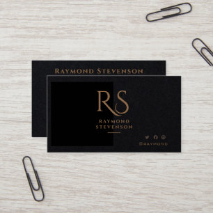 Premium Black Chic Gold Professional Monogram Business Card