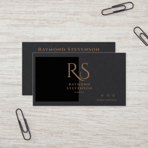 Premium Black Chic Gold Professional Monogram Business Card