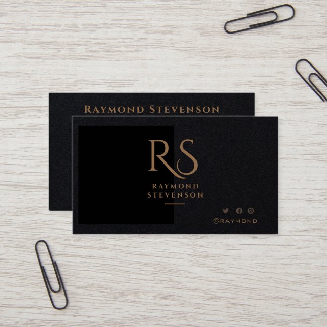 Premium Black Chic Gold Professional Monogram Business Card (Front/Back In Situ)