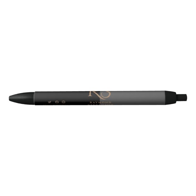Premium Black Chic Gold Professional Monogram Pen (Front)