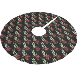 Premium Black Christmas Botanical Berries Holiday Brushed Polyester Tree Skirt