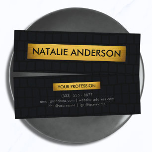 Premium Black Crocodile Leather & Gold Mini Business Card