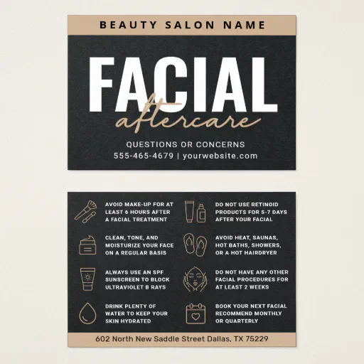 Premium Black Facial Aftercare Instruction Ad Card