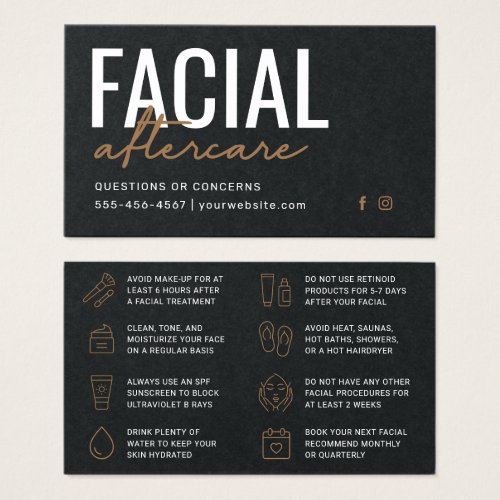 Premium Black Facial Aftercare Instructions Card