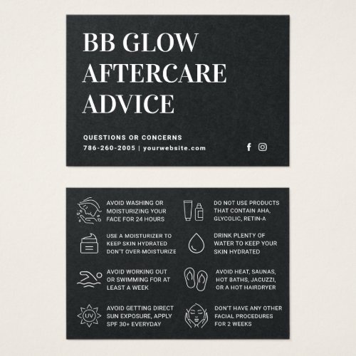 Premium Black Facial BB Glow Aftercare Card