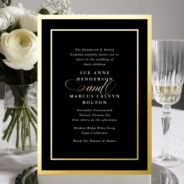 Premium Black Formal Gold Ampersand Frame Wedding Foil Invitation (Creator Uploaded)