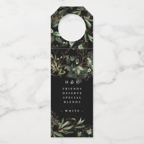 Premium Black Gold Botanical Eucalyptus Greenery Bottle Hanger Tag