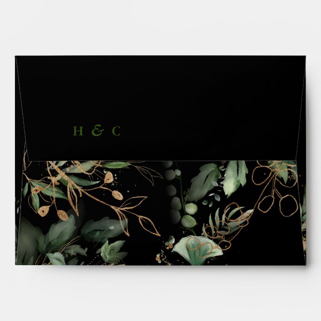 Premium Black Gold Botanical Eucalyptus Greenery Envelope (Back (Top Flap))
