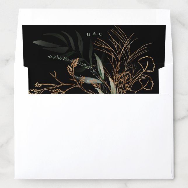 Premium Black Gold Botanical Eucalyptus Greenery Envelope Liner (In Envelope)