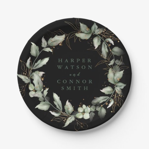 Premium Black Gold Botanical Eucalyptus Greenery Paper Plates