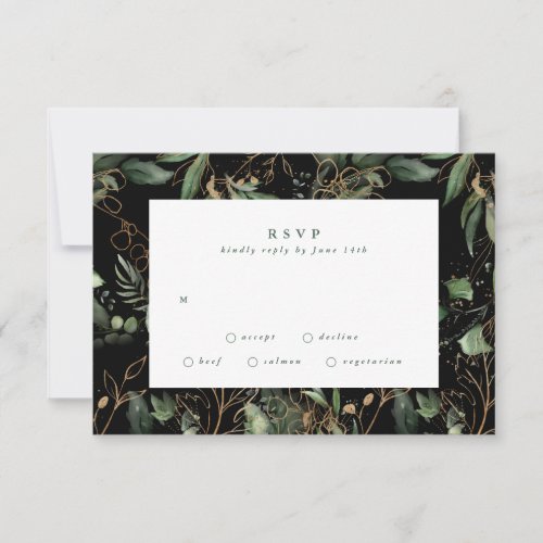 Premium Black Gold Botanical Eucalyptus Greenery RSVP Card