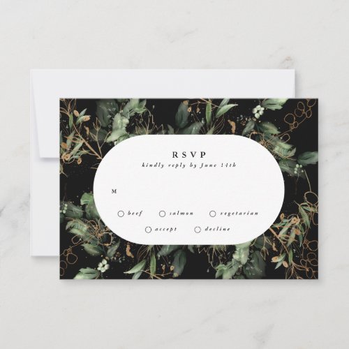 Premium Black Gold Botanical Eucalyptus Oval RSVP Card