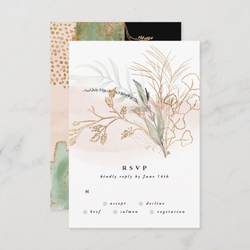 Premium Black Gold Botanical Eucalyptus Wedding RSVP Card