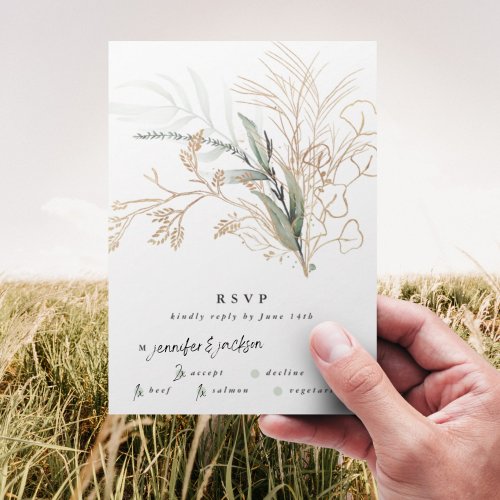 Premium Black Gold Botanical Eucalyptus Wedding RSVP Card