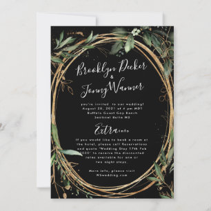 Premium Black Gold Eucalyptus Details Back Wedding Invitation