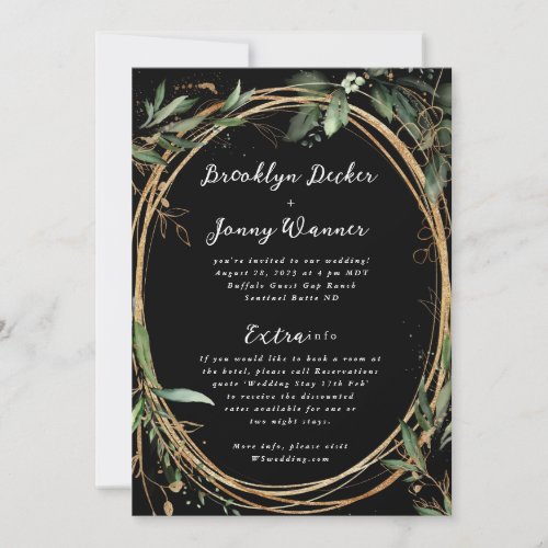 Premium Black Gold Eucalyptus Details Back Wedding Invitation
